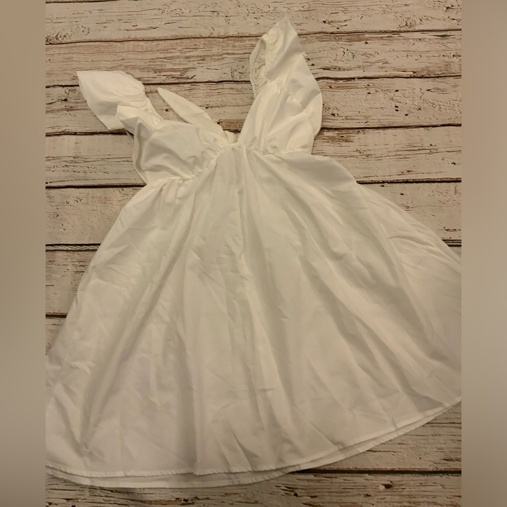 NEW SHEIN White Ruffle Sleeve VACAY Dress - XS